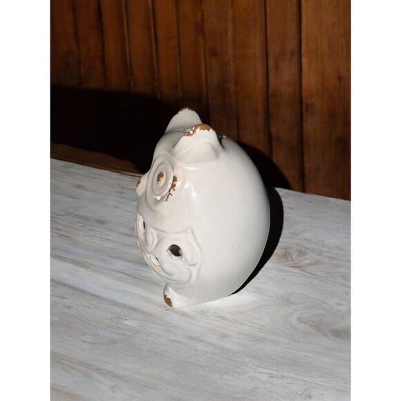 Vintage Ceramic Owl Candle Holder With Distressed Brown & White Finish - Picture 9 of 11